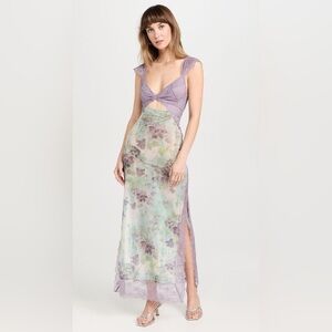 Free People Suddenly Fine Maxi Slip dress Moss Combo